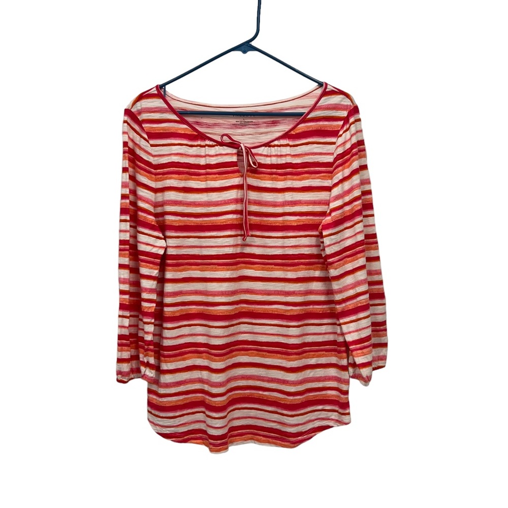 Talbots Cotton Modal 3/4 Sleeve Coral Watercolor Stripe Top Size Large